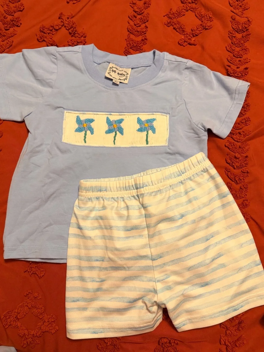 Light Blue Boys Set with Pinwheel Smocked